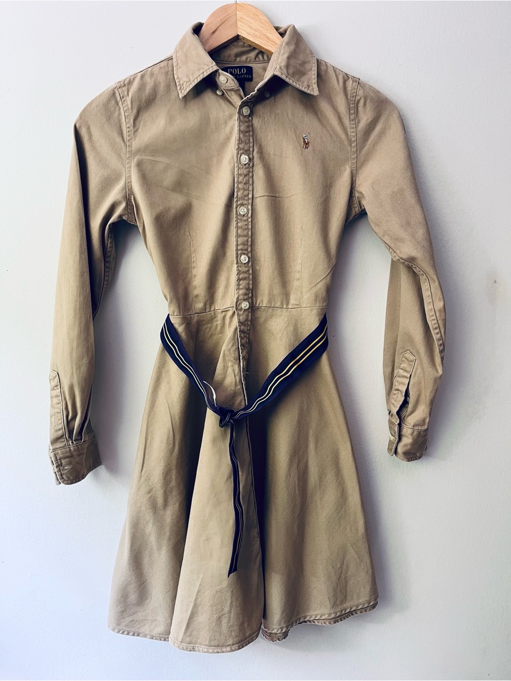 Polo by Ralph Lauren Belted Chino shirt dress kids/girls Size 14 Khaki/tan.